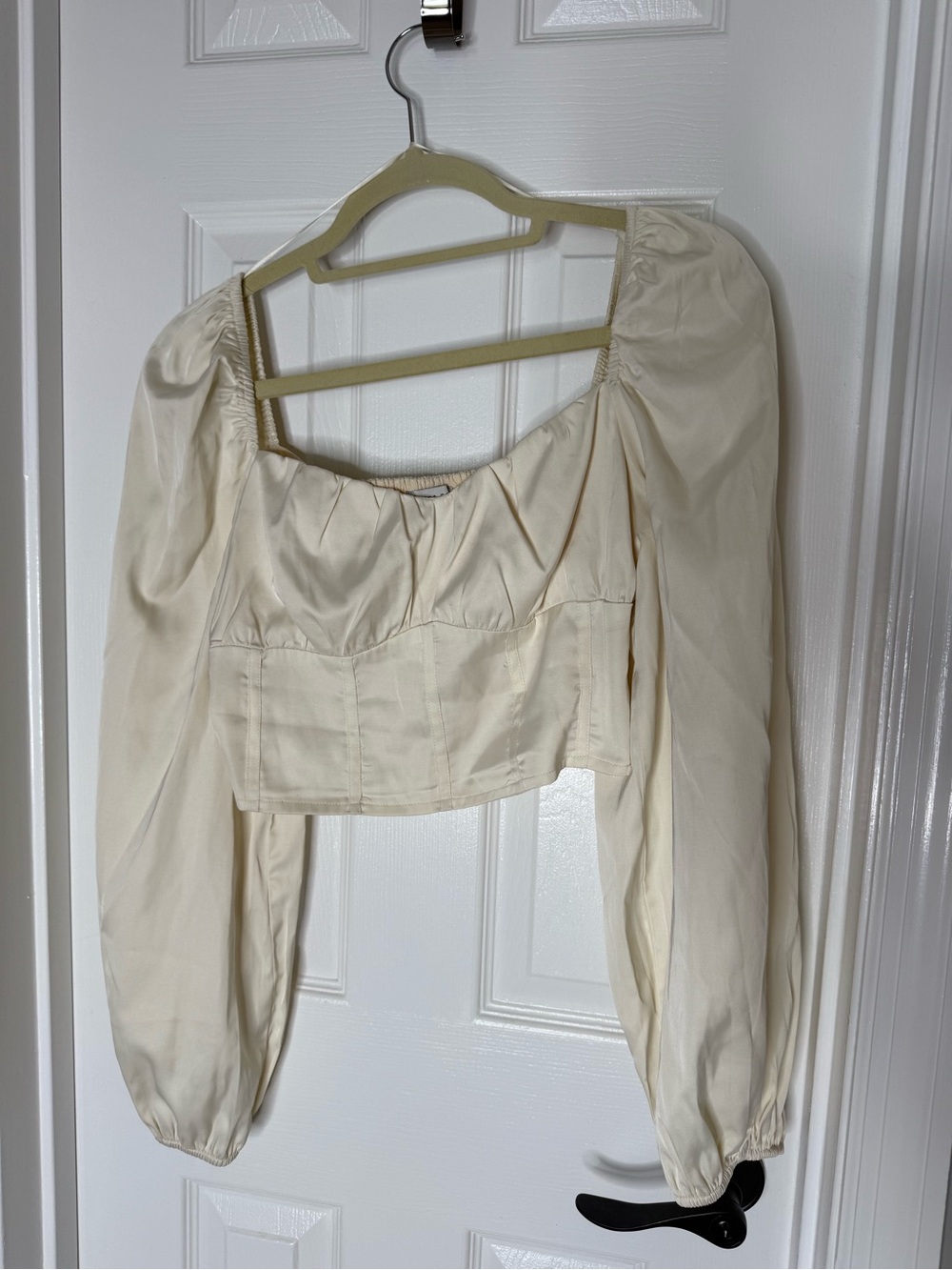 Dress Forum Cream Puff-Sleeve Cropped Corset Blouse